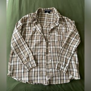 Beige plaid button down shirt